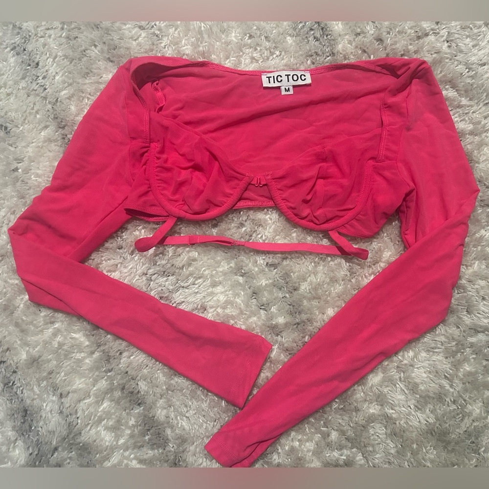 TIC TOC Long Sleeve Pink Crop Top